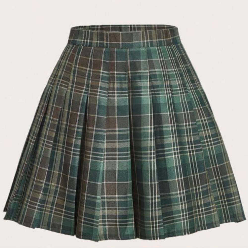 Plaid Green Pleated Skirt
